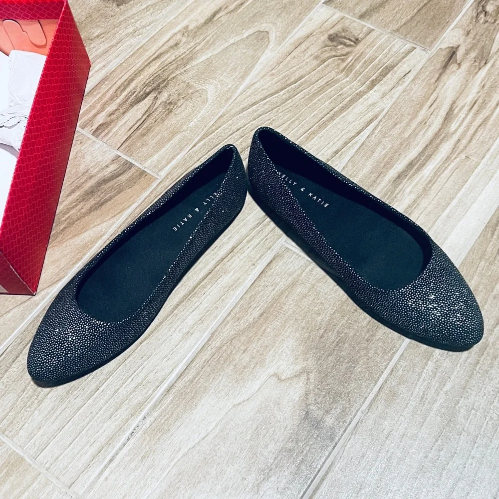 Kelly & Katie NEW Black Sparkle Pointed Toe Flats